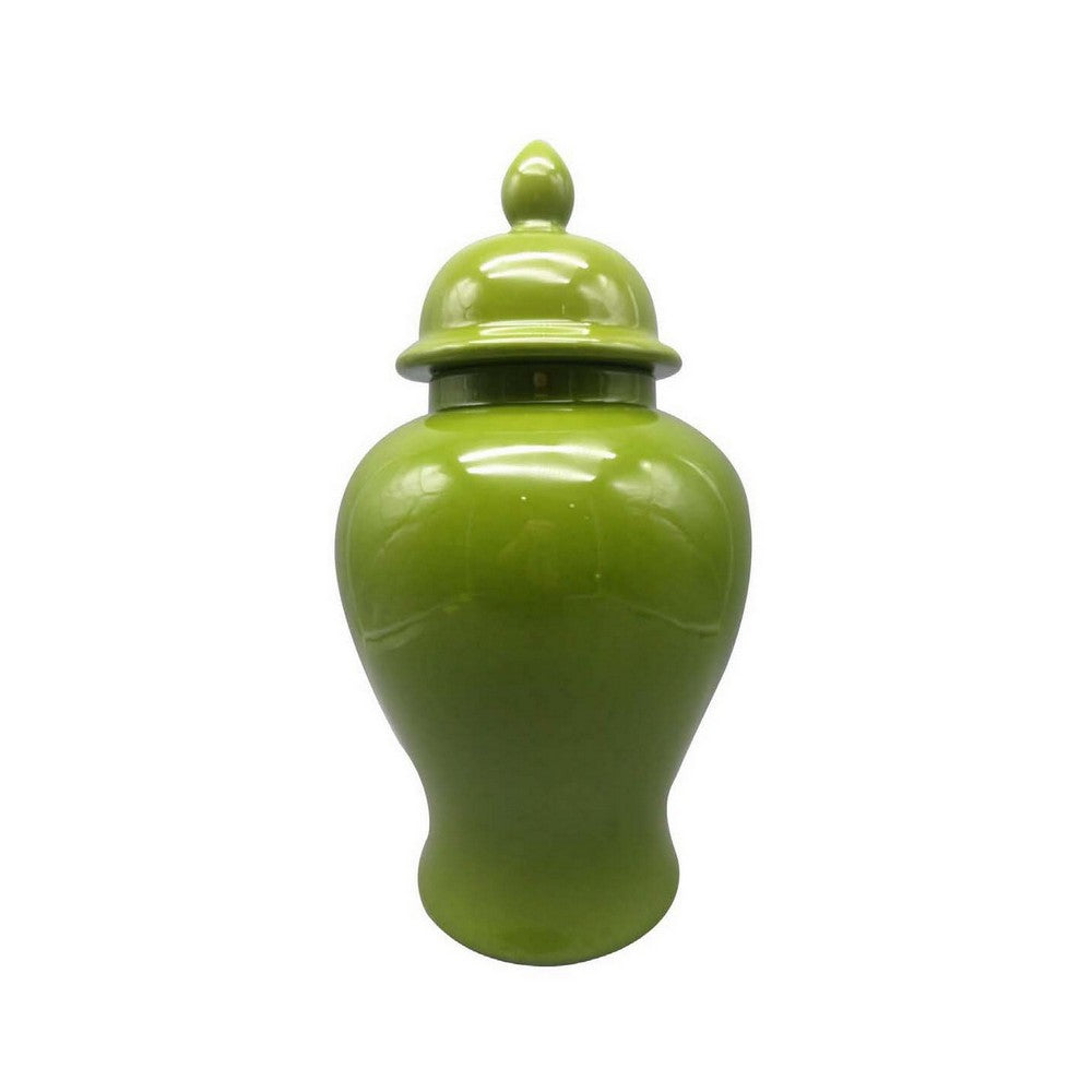 Teli 18 Inch Decorative Temple Ginger Jar, Smooth Ceramic, Glossy Green By Casagear Home