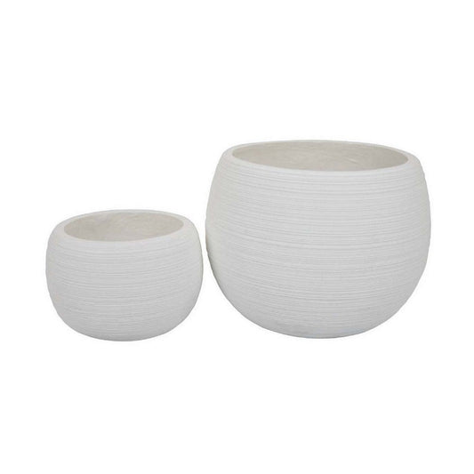 Line 10 Inch Planter Set of 2, Round Resin Body, Carved White Finish By Casagear Home