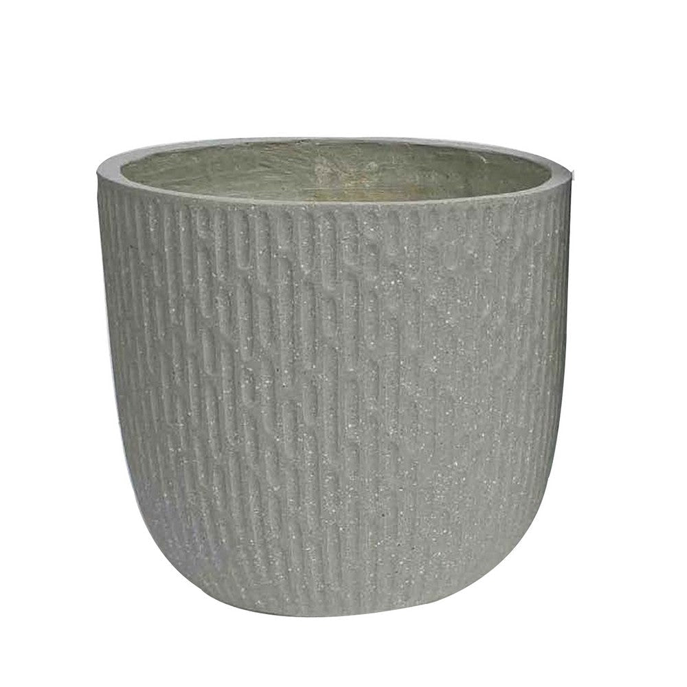 14 Inch Planter Set of 2 Drum Shape Engraved Design Textured Green By Casagear Home BM309745