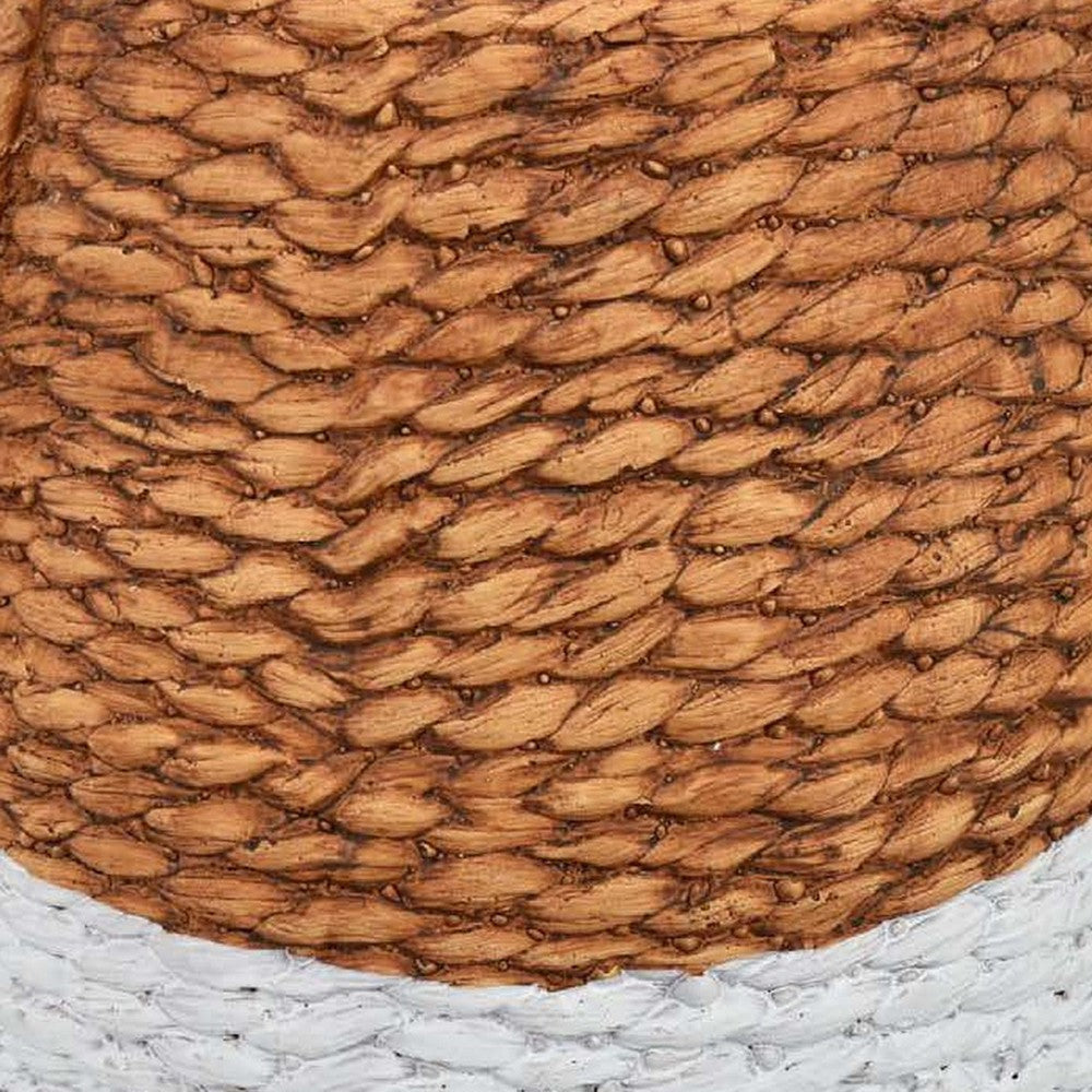 Reno 15 Inch Planter Rope Woven Design White and Brown Finished Resin By Casagear Home BM309749