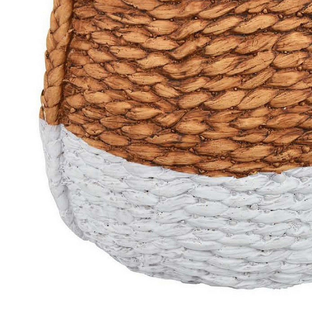 Reno 15 Inch Planter Rope Woven Design White and Brown Finished Resin By Casagear Home BM309749