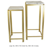 Plant Stand Set of 2, Square White Marble Tops, Open Metal Frame, Gold By Casagear Home