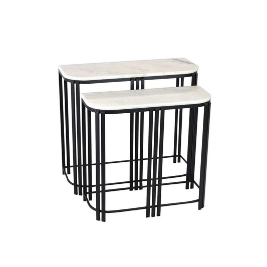 Wini Plant Stand Set of 2, White Rectangular Top with Curved Edges, Black By Casagear Home