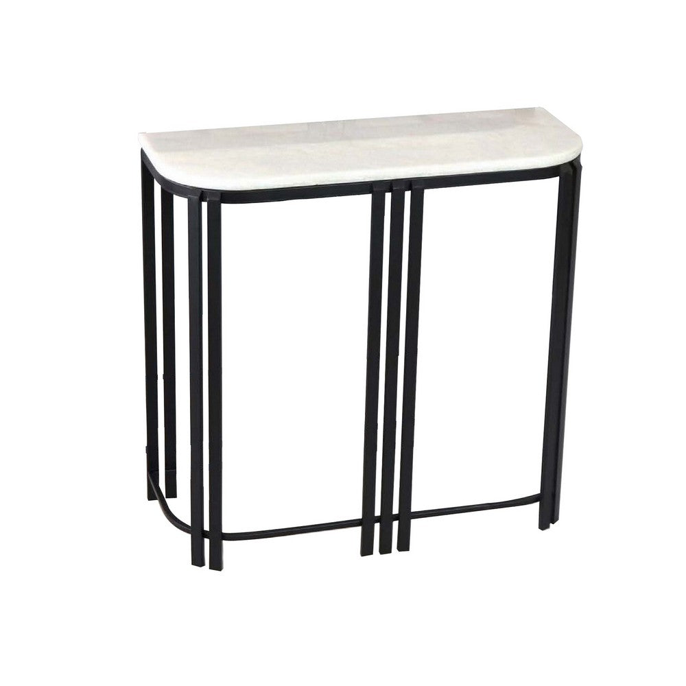 Wini Plant Stand Set of 2, White Rectangular Top with Curved Edges, Black By Casagear Home