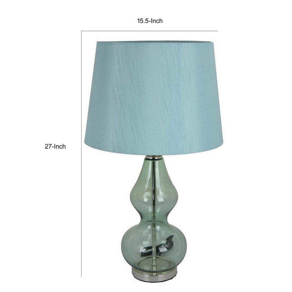 Muna 27 Inch Table Lamp, Cone Shade, Dome Shape Glass Body, Blue Finish By Casagear Home