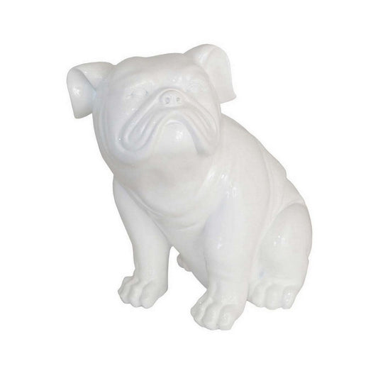 12 Inch Accent Figurine, Pug Dog Statue in a Sitting Posture, White Resin By Casagear Home