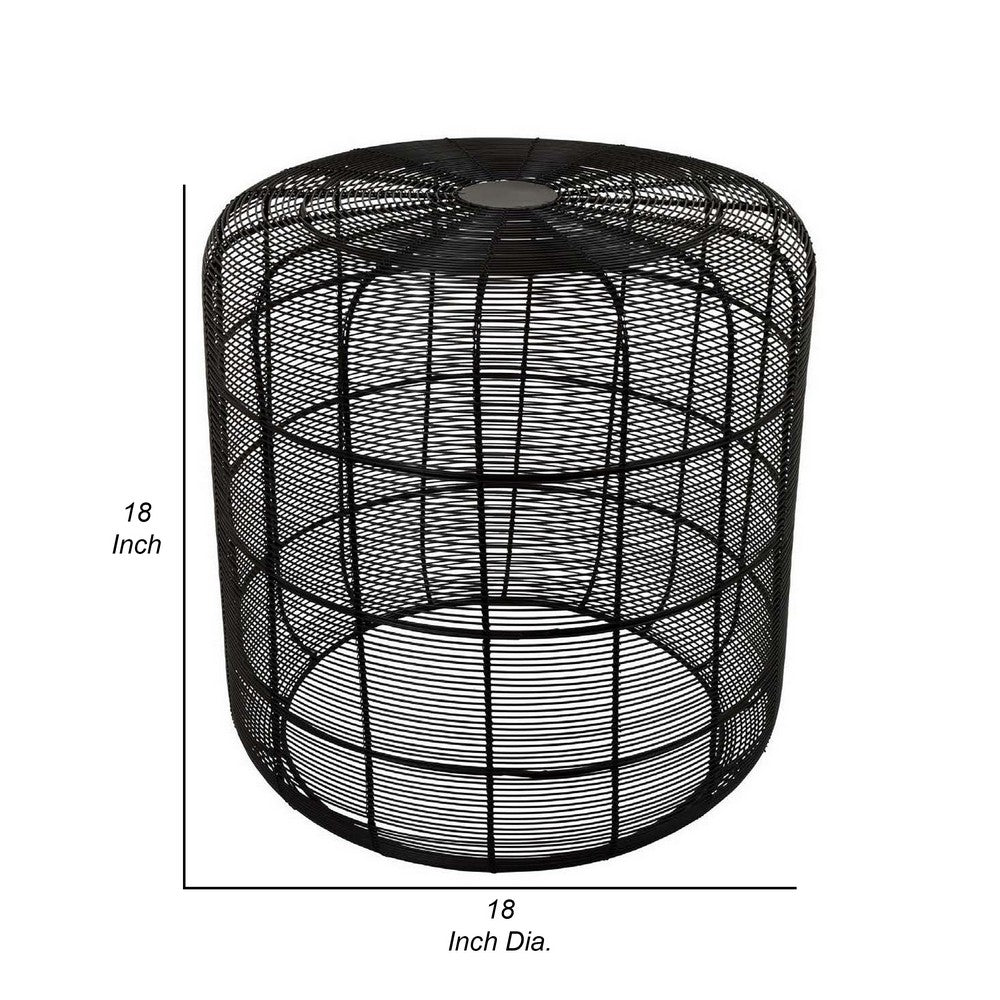 Sky 18 Inch Plant Stand, Round Metal Framework, Mesh Design, Black Finish By Casagear Home