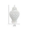 Deni 18 Inch Temple Jar, Pierced, Carved Lattice Design, Lid, White By Casagear Home