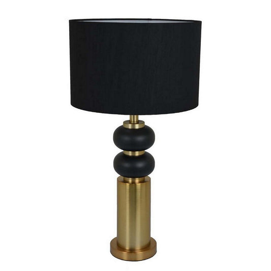 28 Inch Table Lamp, Black Drum Shade, Classic Gold Turned Body Design By Casagear Home