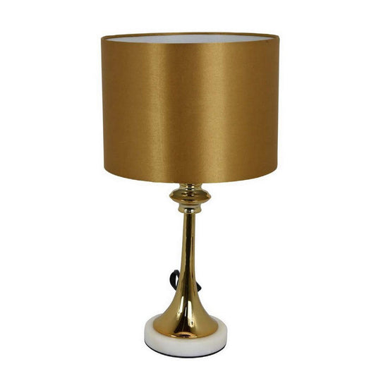 20 Inch Table Lamp, Drum Shade, Trumpet Shaped Body, Classic Gold Finish By Casagear Home