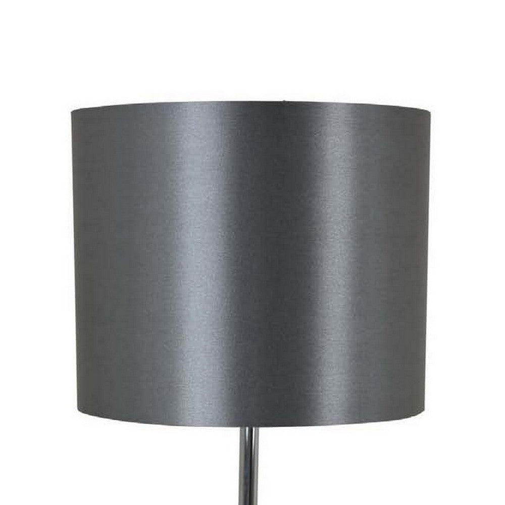 25 Inch Table Lamp, Gray Drum Shade, Modern Clear Glass Finial Body, Gray By Casagear Home