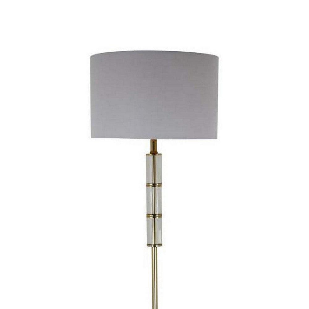 62 Inch Floor Lamp, White Drum Shade, Sleek Silhouette, Clear Glass Accents By Casagear Home