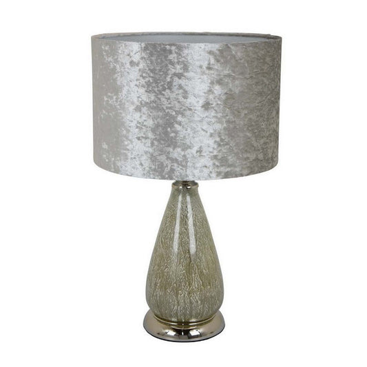 22 Inch Table Lamp, Drum Shade, Drop Style Glass Body, Silver Finish By Casagear Home