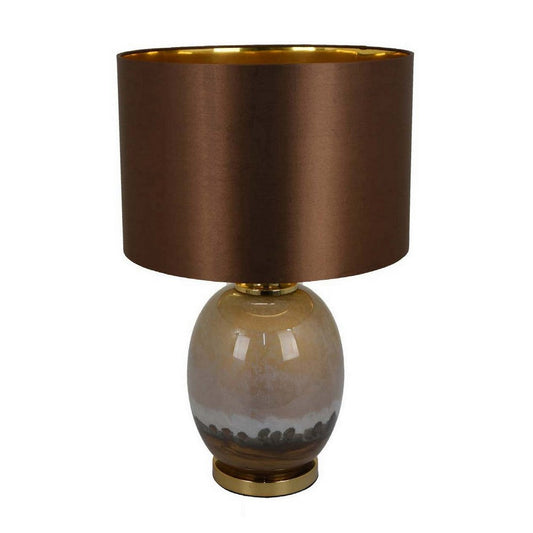 Gia 23 Inch Table Lamp, Drum Shade, Curved Round Glass Body, Brown Finish By Casagear Home