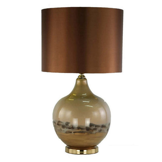 Gia 32 Inch Table Lamp, Drum Shade, Drop Style Glass Body, Brown Finish By Casagear Home