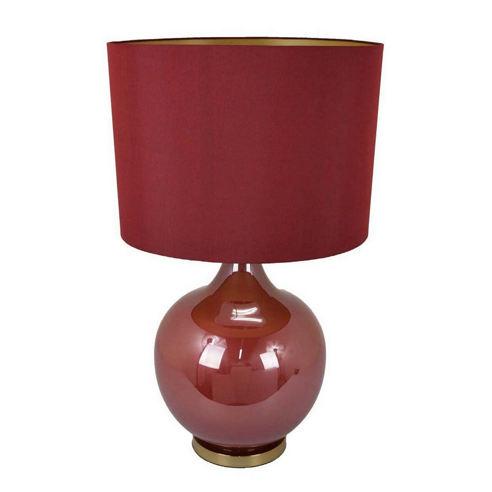 Gia 32 Inch Table Lamp, Drum Shade, Curved Round Glass Body, Red Finish By Casagear Home