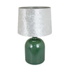 27 Inch Table Lamp, Drum Shade, Round Drop Shaped Glass Body, Green Finish By Casagear Home
