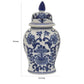 18 Inch Temple Jar, Ceramic Blue and White Floral Print, Removable Lid By Casagear Home