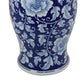 21 Inch Temple Ginger Jar, Blue, White Floral Print, Lid, Ceramic Pottery By Casagear Home