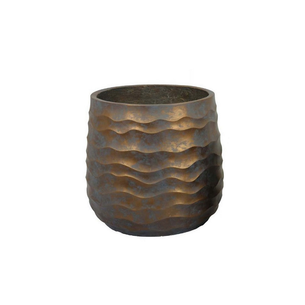 18 Inch Planter Set of 2 Wavy Design Indoor Outdoor Rustic Bronze Resin By Casagear Home BM309874