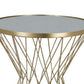 22 Inch Plant Stand Table, Round Mirror Top, Gold Geometric Metal Base By Casagear Home