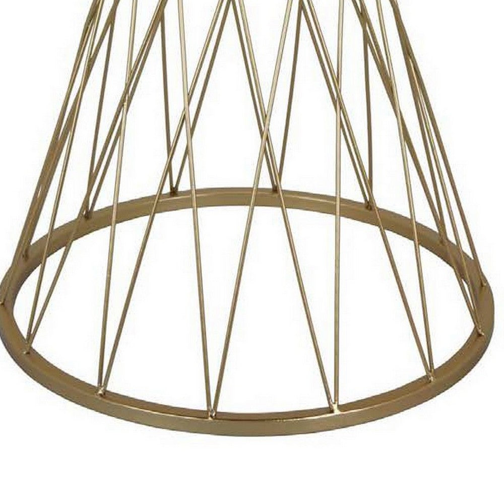 22 Inch Plant Stand Table, Round Mirror Top, Gold Geometric Metal Base By Casagear Home