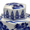Deno 13 Inch Decorative Jar with Lid, Ceramic, Scenery in Blue and White By Casagear Home