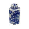 Deno 13 Inch Decorative Jar with Lid, Ceramic, Scenery in Blue and White By Casagear Home