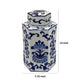 Deno 13 Inch Decorative Jar with Lid, Ceramic, Floral Design, Blue, White By Casagear Home