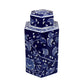 Deno 13 Inch Decorative Jar with Lid, Ceramic, Filigree in Blue and White By Casagear Home