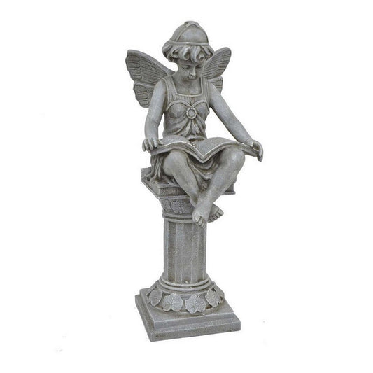 Nape 22 Inch Fairy Reading Book Figurine, Garden Statue, Resin, Gray By Casagear Home