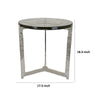 Lune 19 Inch Plant Stand Side Table, Silver Metal Frame, Round Glass Top By Casagear Home