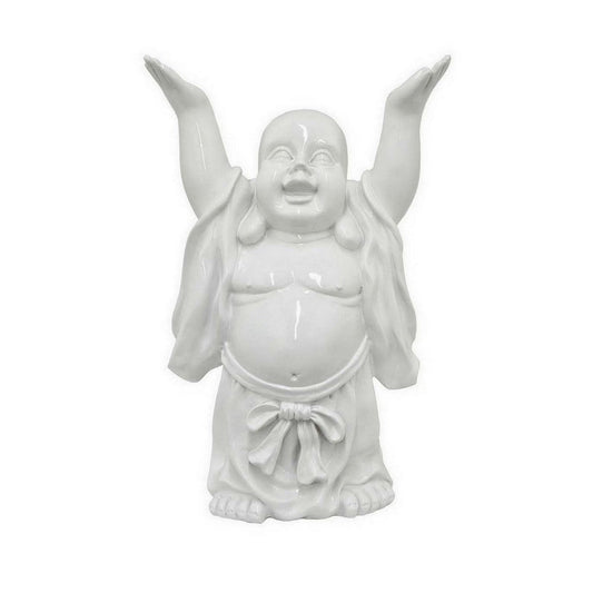 Lauren 17 Inch Buddha Figurine, Resin Frame, Fade Resistant, Shiny White By Casagear Home