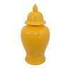 Bryan 24 Inch Ceramic Temple Jar, Geometric Print, Finial Top, Yellow By Casagear Home