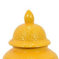 Bryan 18 Inch Ceramic Temple Jar, Geometric Print, Finial Top, Yellow By Casagear Home