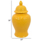 Bryan 18 Inch Ceramic Temple Jar, Geometric Print, Finial Top, Yellow By Casagear Home