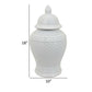 Bryan 18 Inch Ceramic Temple Jar, Geometric Print, Finial Top, White By Casagear Home