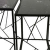 Plant Stand Table Set of 3, Geometric Style Black Metal Frames, Marble Top By Casagear Home