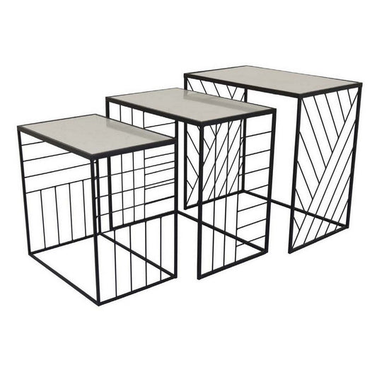 Plant Stand Table Set of 3, Intricate Geometric Pattern, Black Finish By Casagear Home