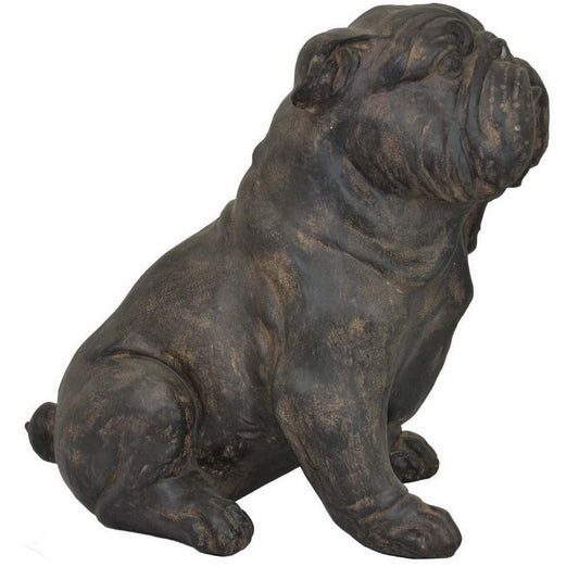 13 Inch Pug Dog Figurine, Sitting Sculpture Decor, Garden Statue, Black By Casagear Home