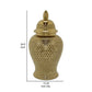 Deni 25 Inch Temple Jar, Large Carved Cut Out Lattice, Lid, Gold Porcelain By Casagear Home