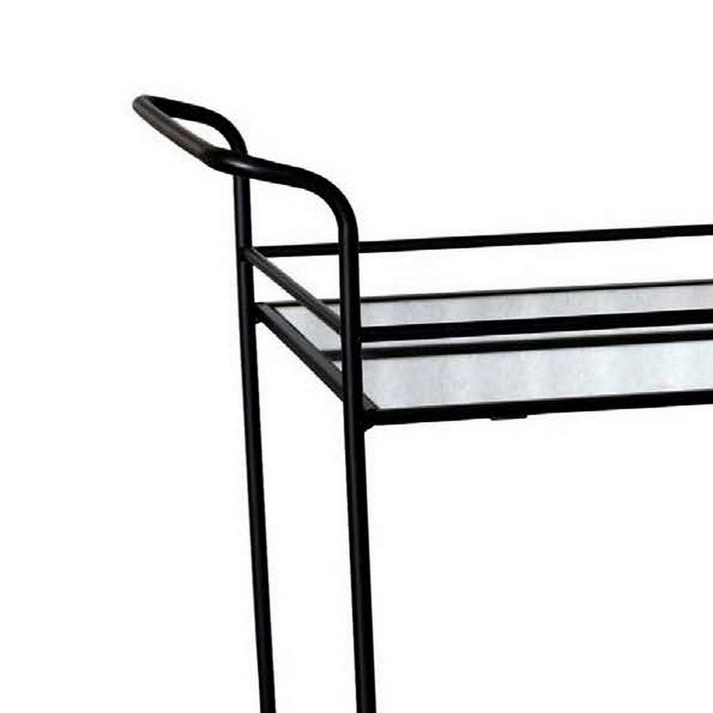 Joy 31 Inch Mirrored Plant Stand, 3 Tiers Cart, Caster Wheels, Black Metal By Casagear Home