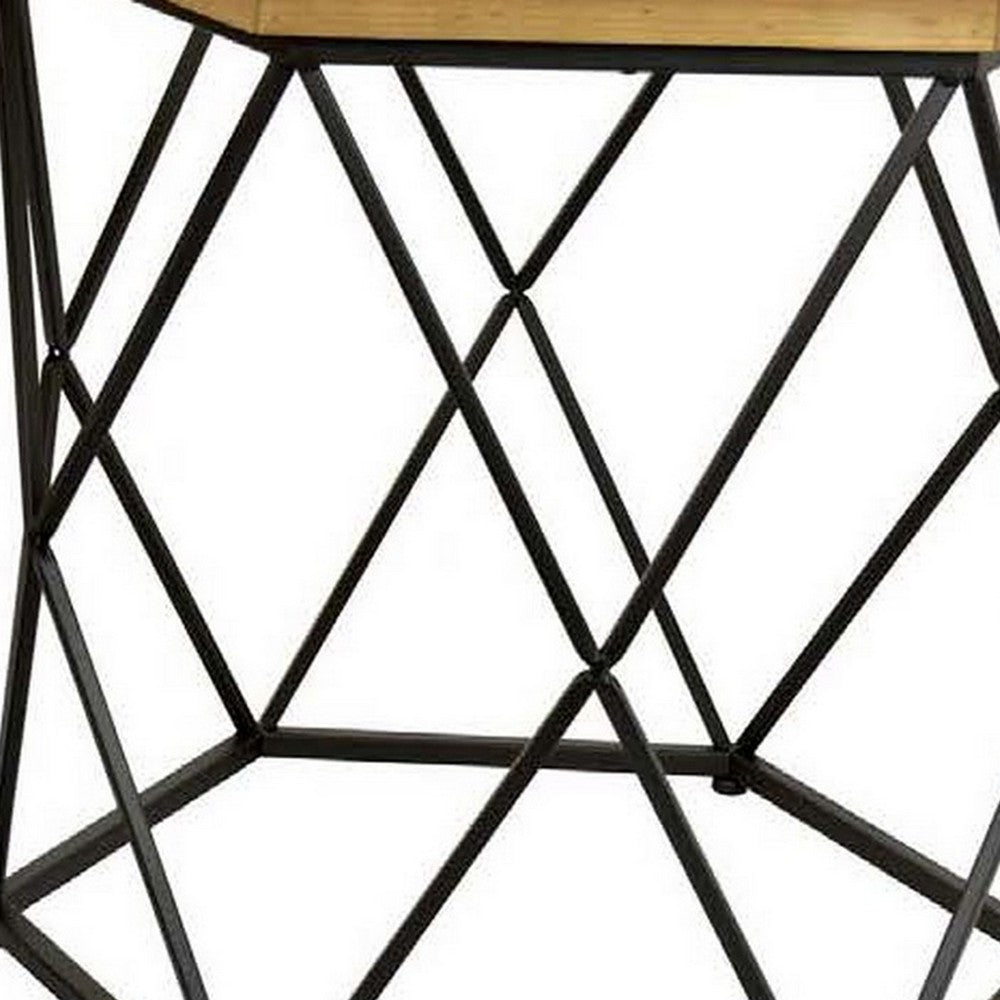 Gary Plant Stand Table Set of 2, Hexagonal Metal Frame, Glass Top, Black By Casagear Home