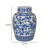 Gloomy 15 Inch Decorative Jar, Ceramic Frame, Blue and White Floral Print By Casagear Home