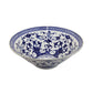 Cherry 16 Inch Decorative Bowl, Ceramic, Floral Design, Blue and White By Casagear Home