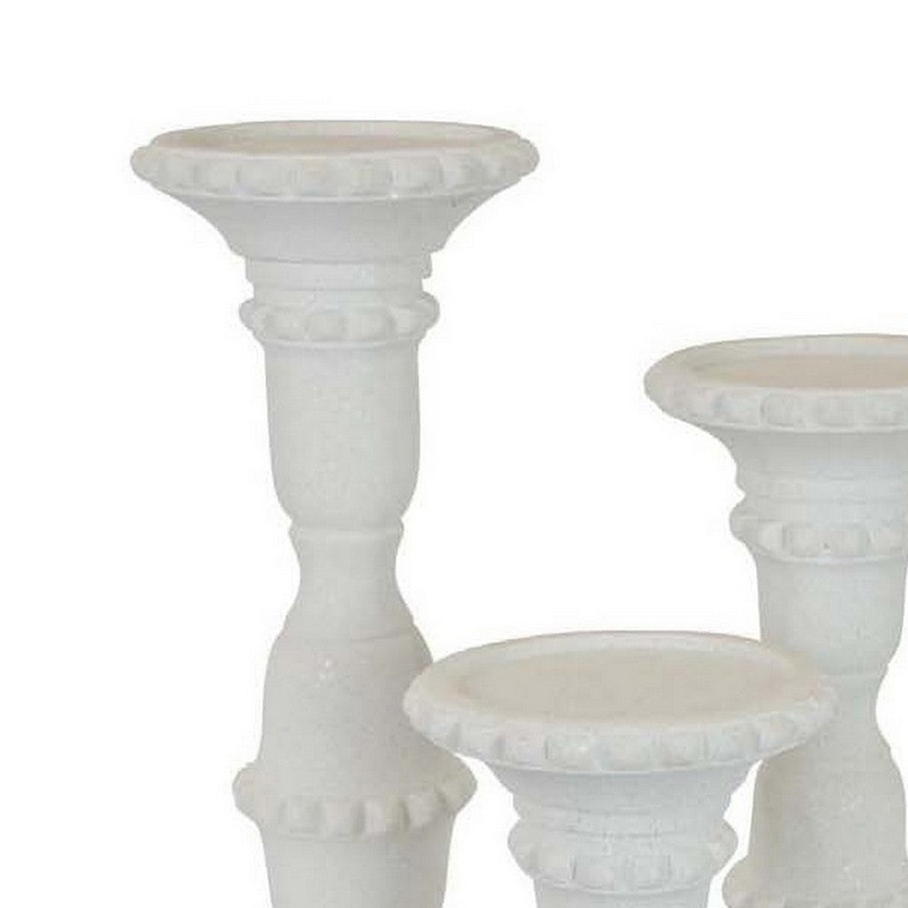 Accent Candle Holder Set of 3, Tall Pillars, Heavy Base, White Resin By Casagear Home