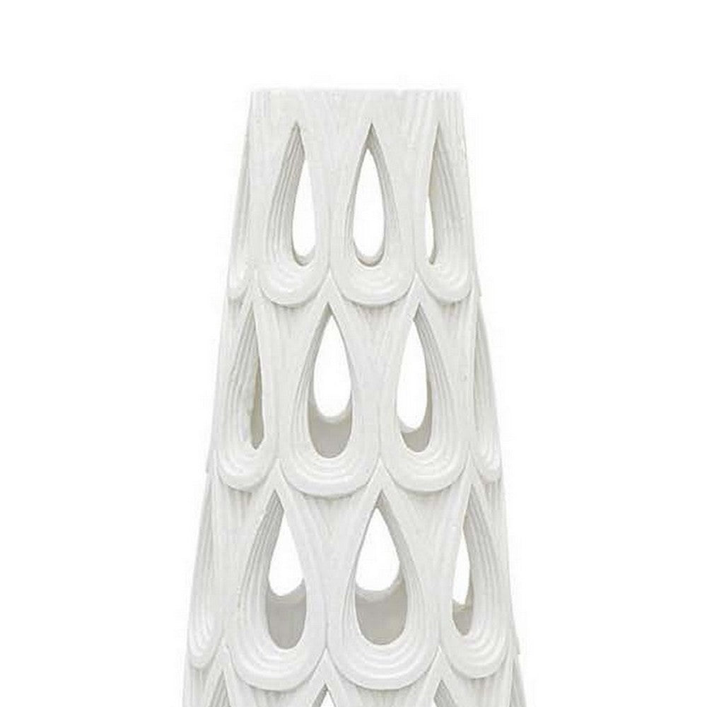 Lee 24 Inch Vase, Pierced Cut Out Water Drop Design, Resin, White Finish By Casagear Home
