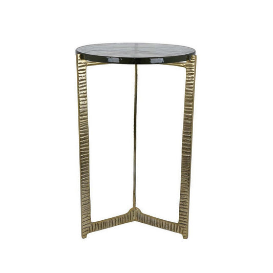 Lune 24 Inch Plant Stand Table, 3 Legged Metal Base, Glass, Gold, Black By Casagear Home