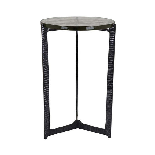Lune 24 Inch Plant Stand Table, 3 Legged Metal Base, Glass, Black Finish By Casagear Home