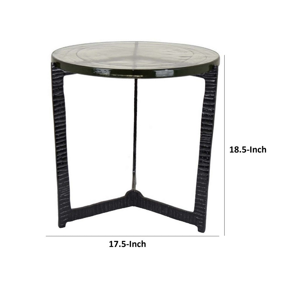 Lune 19 Inch Plant Stand Table, 3 Legged Metal Base, Glass, Black Finish By Casagear Home